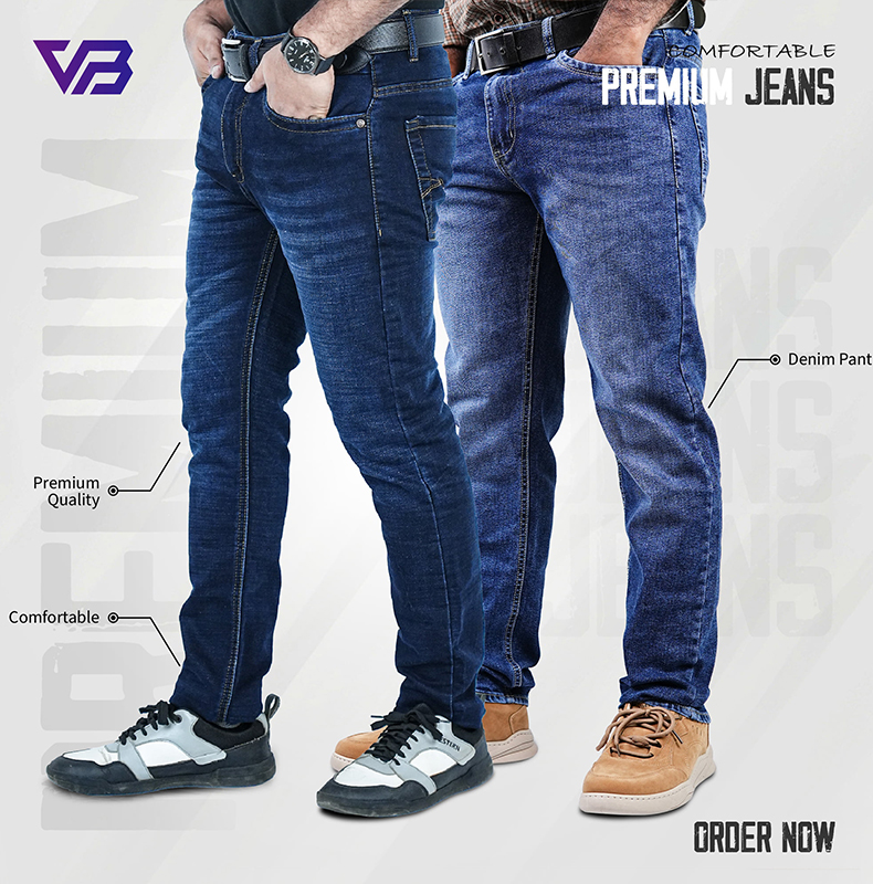 Original Denim Jeans Pant (2 Pics Combo with Blue And Dark Blue)