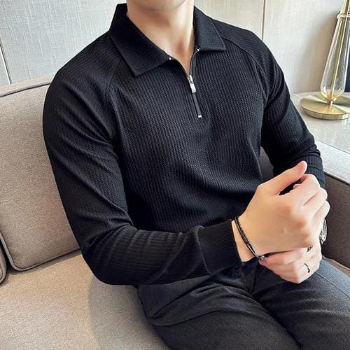 Men Solid Polo Neck Poly Cotton White Long Sleeve T-Shirt